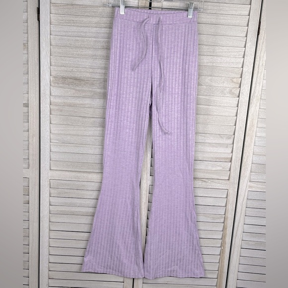 ASOS (Design) Pull On Pants Ribbed w Flare Hem Lilac Heather-4 - Picture 1 of 3